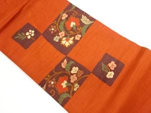 色紙に花唐草・花々模様織出し名古屋帯